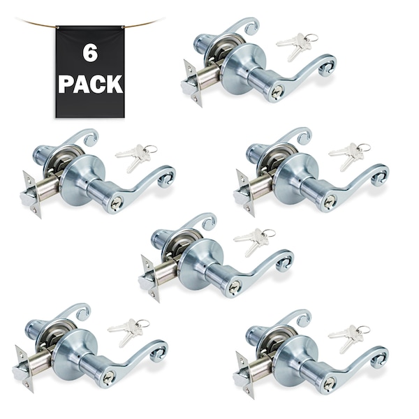 Premier Lock Decorative Entry Door Lever Lock Set Set of 6, Keyed Alike, Satin Nickel, 6PK LEV06X-6 - main